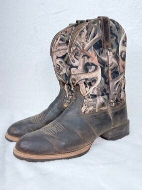 Ariat Hybrid Rancher Western Boots Mens 11 Camo Pull On Leather Work Distressed